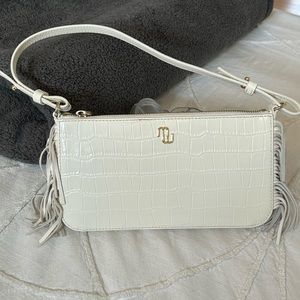 Maje White croc embossed fringe bag